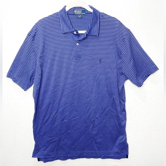 Polo Ralph Lauren 100% Pima Cotton Striped Polo Vintage Size Large Preppy Blue. - Picture 1 of 5